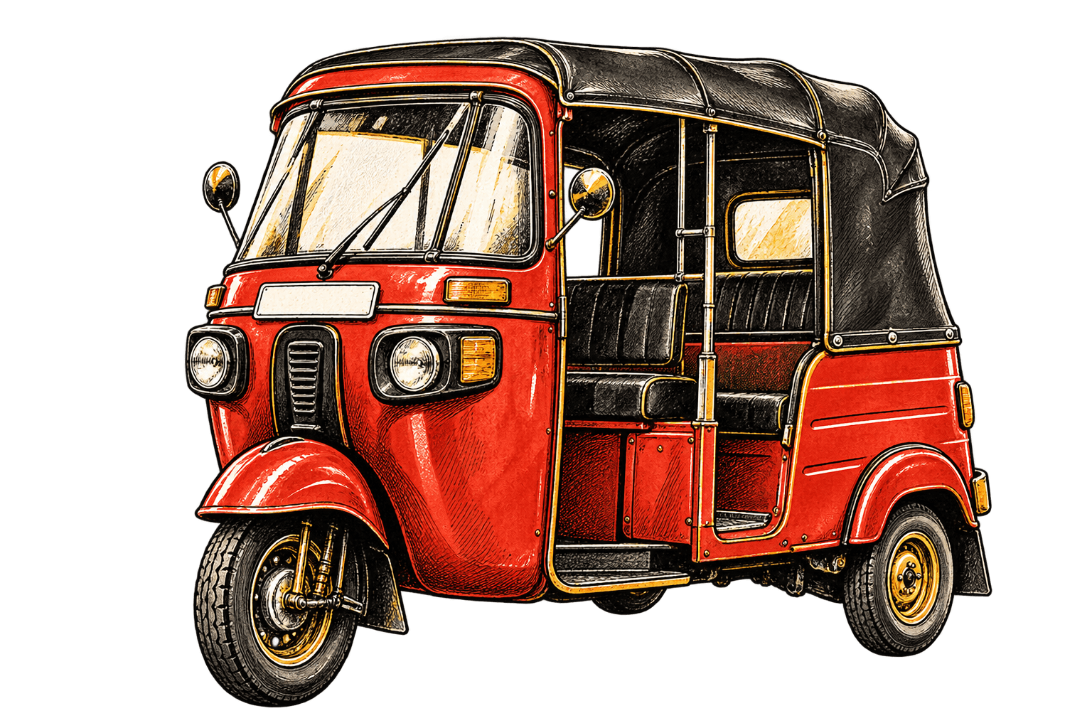 Hand-drawn red Sri Lankan tuk tuk